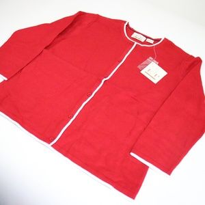 E P Pro Red White Cardigan Women’s Medium Button Front Knit Sweater NWT